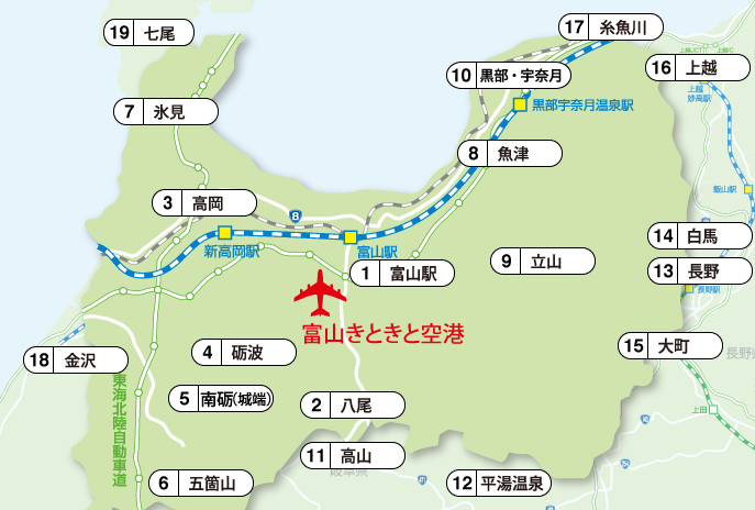 きときと空港までの地図画像